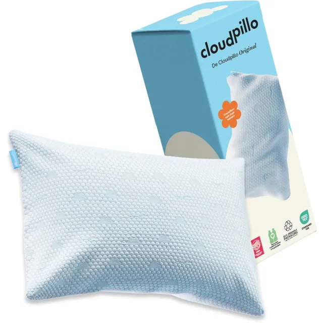Cloudpillo Hoofdkussen - Original - Memory Foam 50x70 cm - Afstelbaar Design - Geschikt voor rug, zij- en buikslapers - Traagschuim - Vermindert Nekklachten Wit met blauwe details