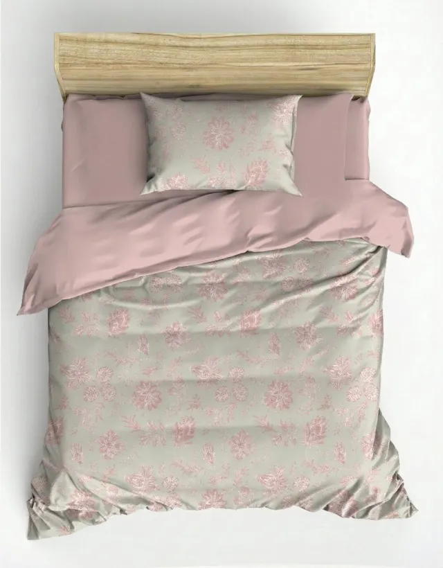 L'essentiel Maison Asir - Satijnen eenpersoons XXL-dekbedovertrekset - Poederroze - 155 x 220 cm