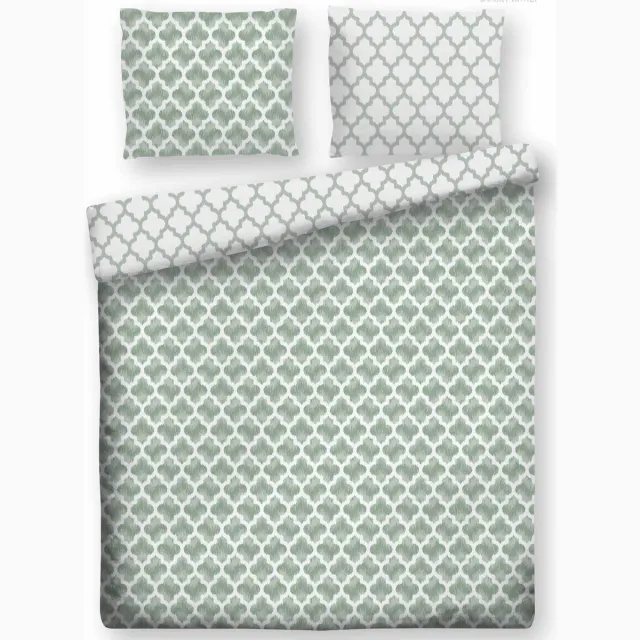 Padiro dekbedovertrek 135 x 200 cm - Katoen - Groen - Geometrisch patroon, Ornamentpatroon - Met 1 kussensloop 80 x 80 cm - 2-delig voor 1 persoon