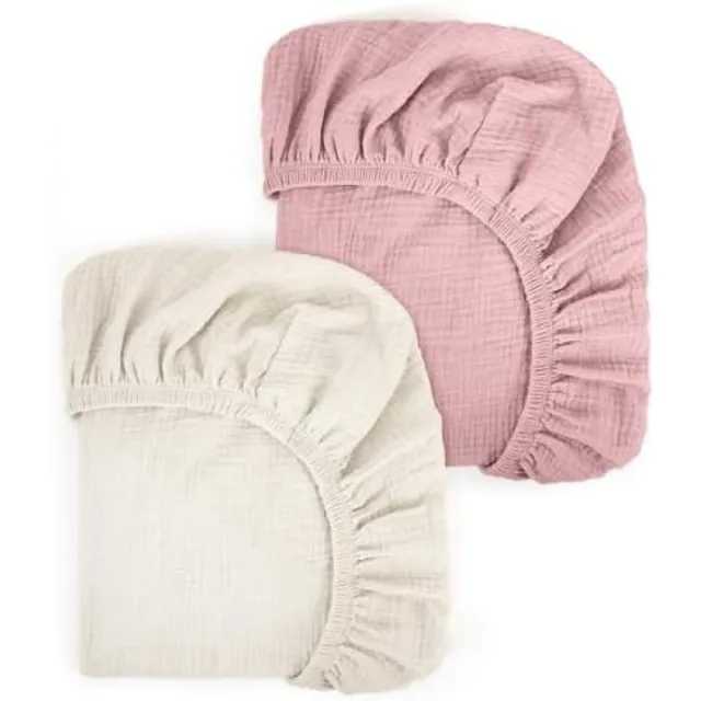 Karma Zacht Mousseline Hoeslaken Set voor Babybedjes - 2 Stuks Roze