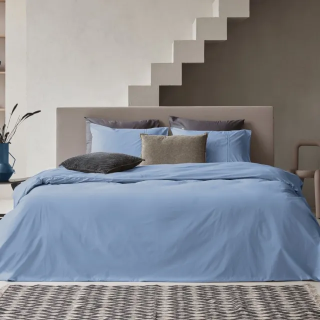 Dreamers Den Dekbedovertrek - Egyptisch Katoen - effen - Blue - Blauw - Lits-jumeaux - 240 x 200/220 cm + 2 kussenslopen - Dreamers Den