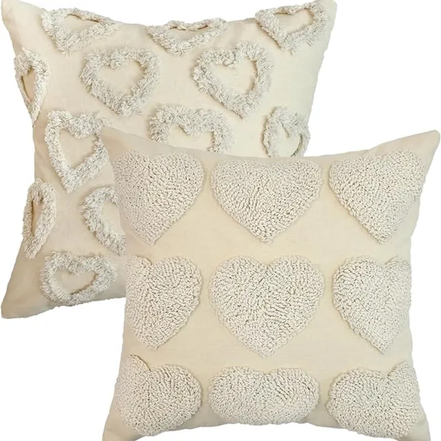 KZQ Set Van 2 ValentijnsdagKussensloop 45 X 45 Cm Met Hart Motief, Zachte Decoratie voor Bank Woonkamer en Relatie Cadeau Gebroken wit