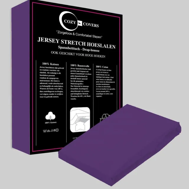 Cozy Covers Jersey Stretch Hoeslaken - 90x200 - 100% Katoen - 30CM Hoekhoogte - Paars