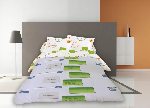 Welterusten dekbedovertrek microfibre Message 240 x 220 met kussenslopen multi