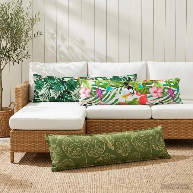 vidaXL Kussensloop 2 st HOUTEN Bladontwerp 40 x 145 cm Polyester Groen