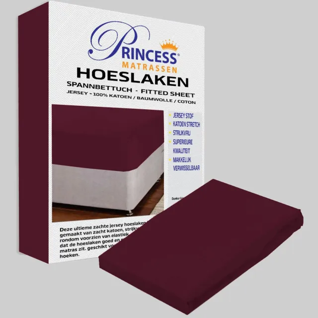 Princessmatrassen Het Ultieme Zachte Hoeslaken - Jersey - Stretch - 100% Katoen - Strijkvrij - Rondom elastiek - Lits-Jumeaux - 180x220+40cm - Bordeaux - Voor Boxspring - Waterbed