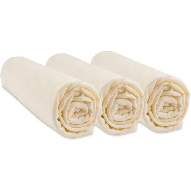 Ibenzoa Set van 3 Zachte Biologische Katoenen Hoeslakens voor Babybedden, 60 x 120 cm, Wit en Natuurlijk beige