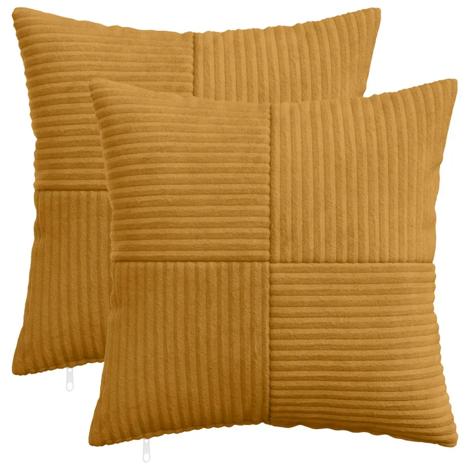 vidaXL Kussensloop 2 st ALMELO Geel 40 x 40 cm corduroy, foto 3