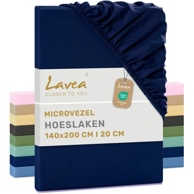 lavea Hoeslaken 140x200 cm – zachte en ademende microvezel – voor matrassen tot 20 cm – met elastiek rondom – oeko-tex gecertificeerd – Marineblauw