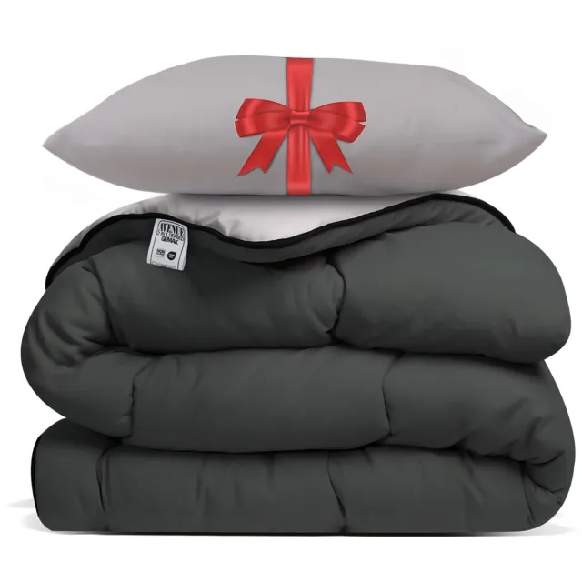 Avenue Dekbed zonder overtrek 240x220 cm Antraciet/Taupe + Hoofdkussen 60x70 cm Taupe – Hoesloos – Anti-allergisch & wasbaar op 60°C – All Year comfort slaapbundel
