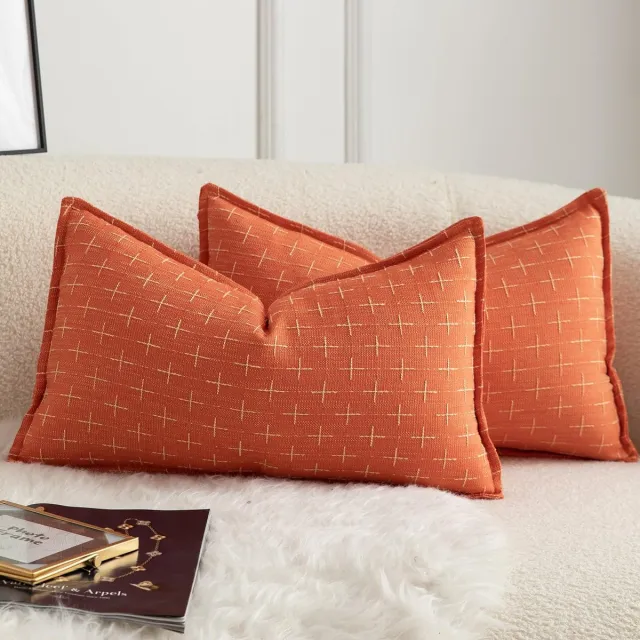 Ibenzoa Set van 2 Kussenslopen in Hennepdoek, Moderne Boerderij Stijl, 30 x 50 cm, Oranje
