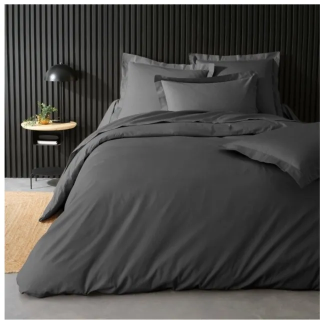PROMO LINGE Effen Percale Dekbedovertrek - Luxe en Comfort Beddengoedset Antraciet / Staal