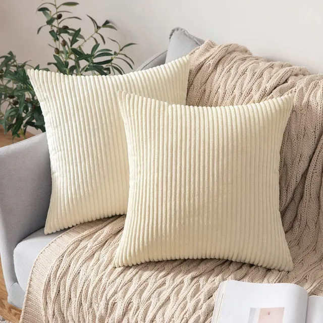 Miulee Set van 2 kussenslopen, corduroy, decoratieve kussensloop, bankkussen, sierkussen, decoratieve kussenhoes met verborgen ritssluiting, 40 x 40 cm, beige
