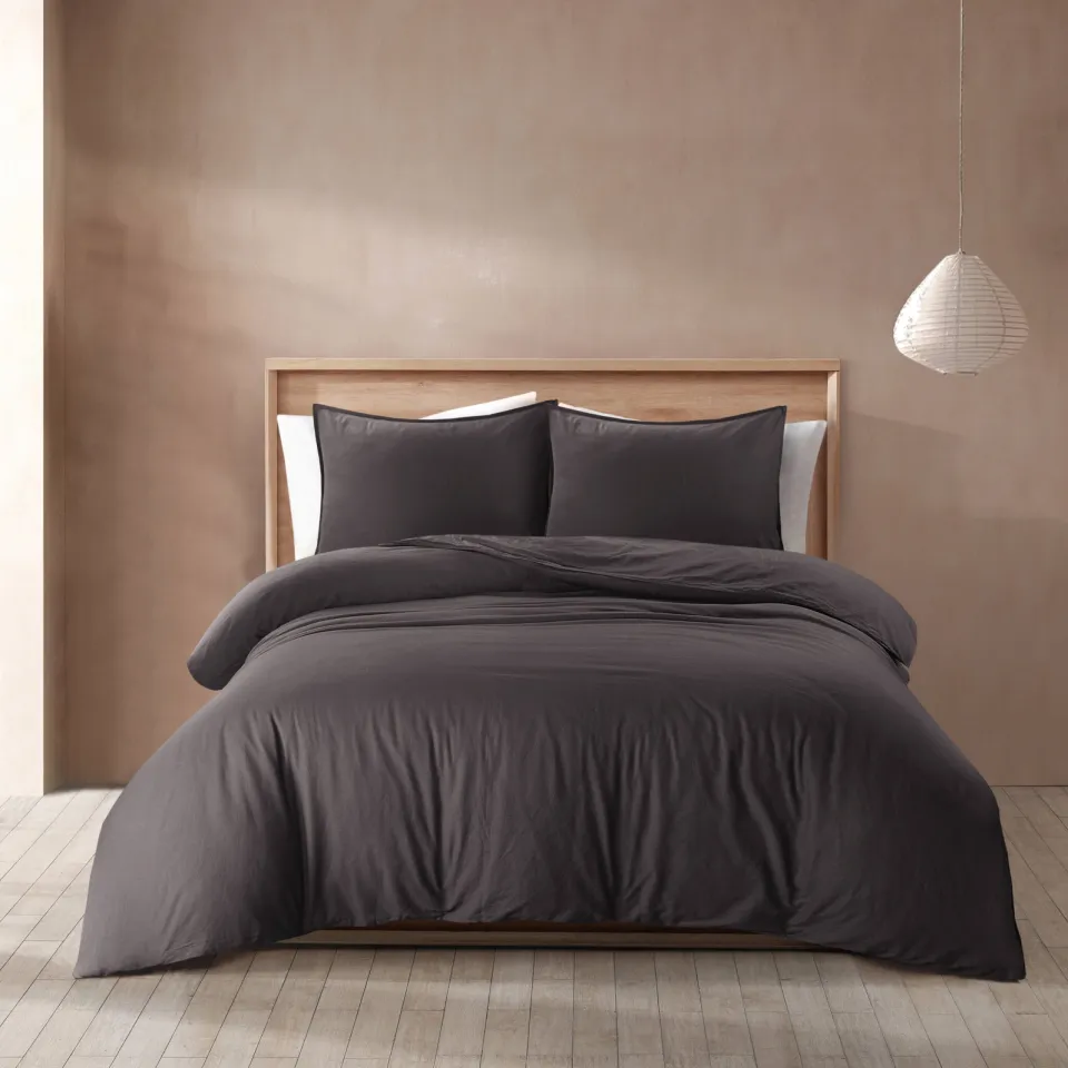 NOUS Living stonewashed dekbedovertrek donkerblauw, foto 3