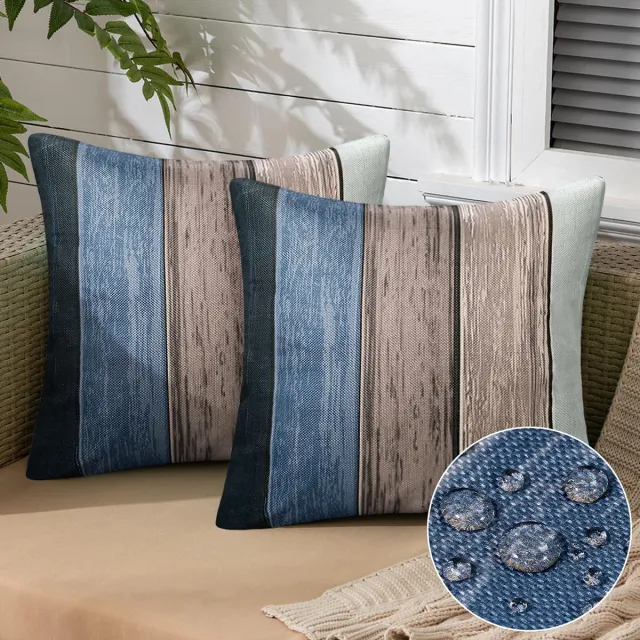 Unyqoos Set van twee waterdichte kussenslopen met vintage design voor buitengebruik grijs blauw