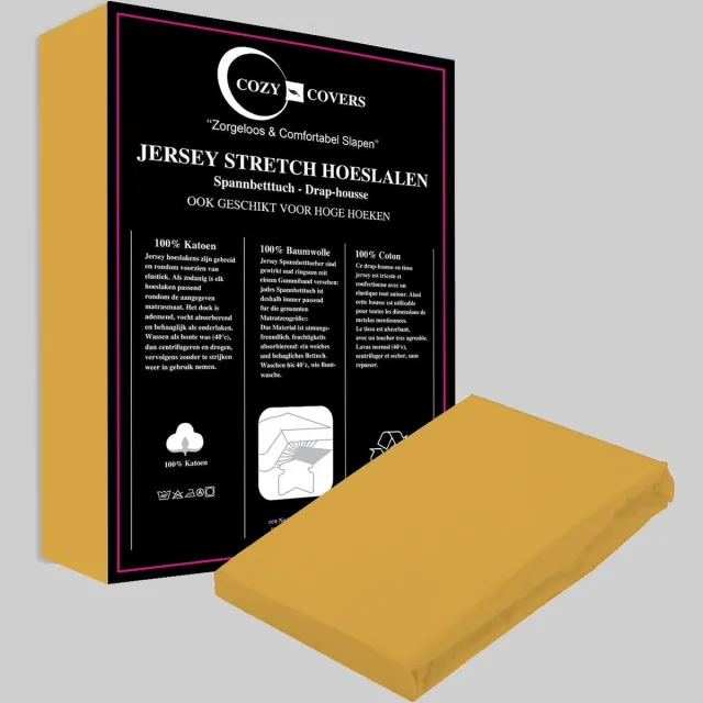 Cozy Covers Jersey hoeslaken 100% katoen 160/180x200 cm - rondomelastiek + 30 cm matrasdikte - Okergeel