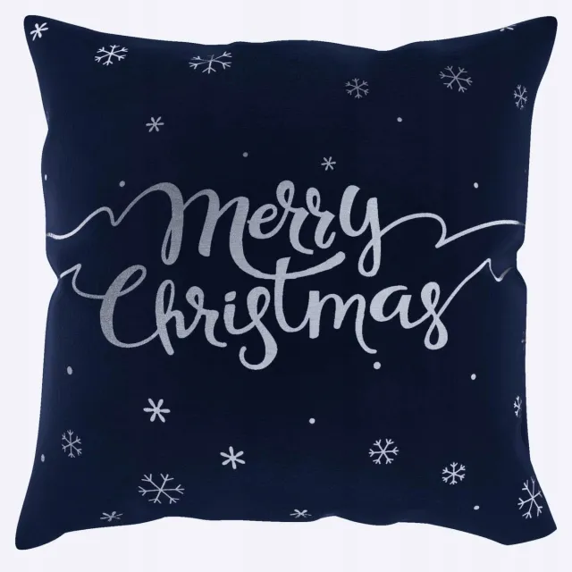 Spod Igły i Nitki Decoratieve Kerst Kussenhoes 45x45cm - Sneeuw Gravure Marineblauw + Zilver