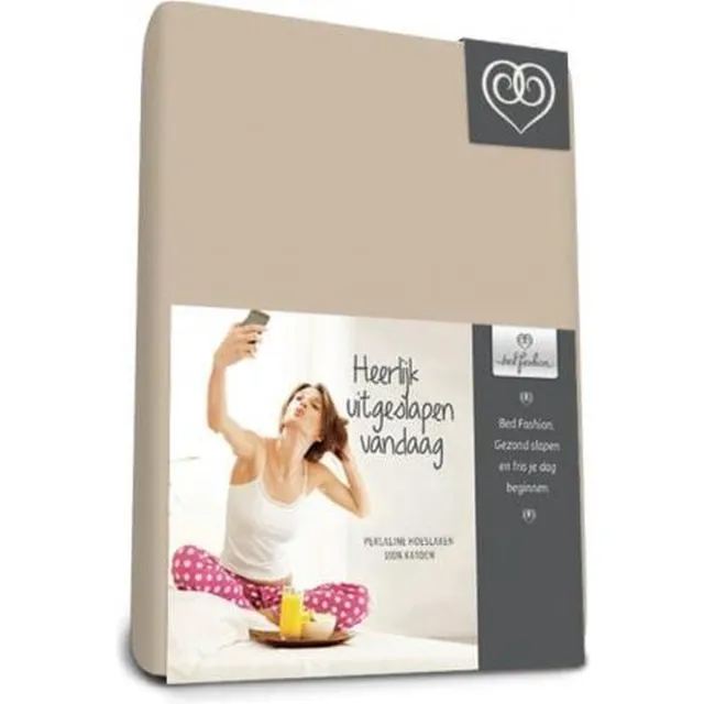Bed-Fashion Percaline katoen hoeslaken Taupe 180 x 200 cm