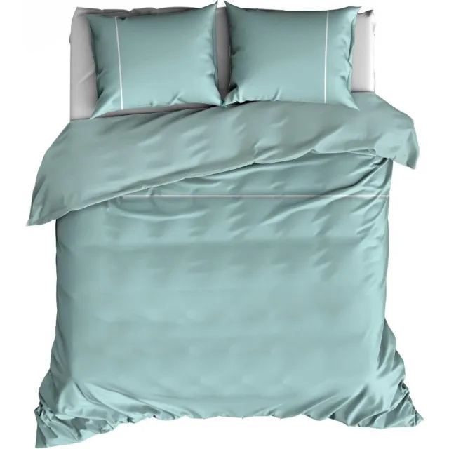 Romanette Duchesse - Flanel - Dekbedovertrek - Eenpersoons - 140x200/220 cm + 1 kussensloop 60x70 cm - Mistygreen/wit