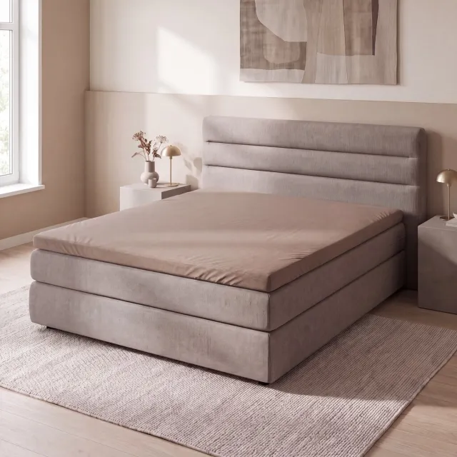 Saphira COMFORT Topper Hoeslaken – Jersey – Taupe – 160x200/220 cm – 100% Katoen – 160 GSM – Matrashoogte tot 20 cm – 360° Elastiek