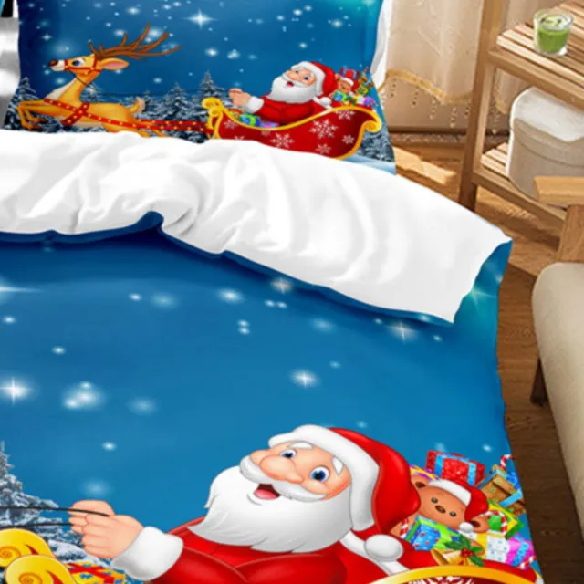 EazyPeezy Kerst Kinder Beddengoed - Eenpersoonsbed Kerstprint - Kinder Dekbed Overtrek Deuter Blauw