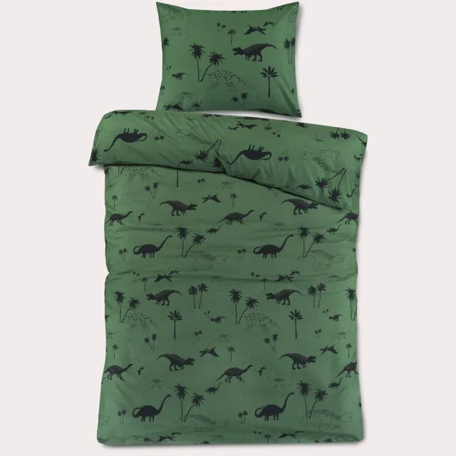 NOUS Kids katoenen dekbedovertrek kinderbed dino (120x150 cm) Groen