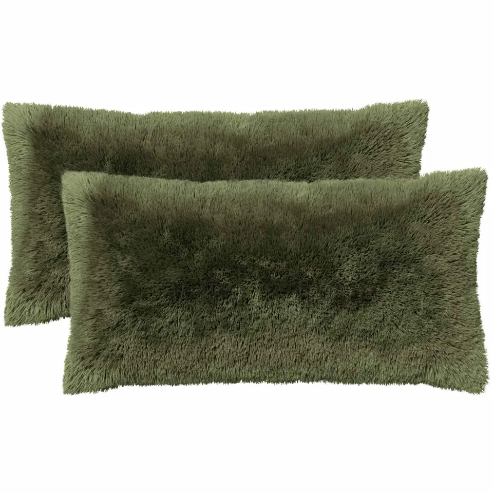 vidaXL Kussensloop 2 st HEERLEN Groen 40 x 70 cm PV Fleece, foto 3