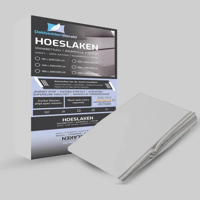 dekbeddenwereld Jersey Stretch Hoeslaken - Extra Stretch Jersey Hoeslaken voor Matrassen – Premium Zacht, Ademend en Duurzaam met Elastiek Rondom voor een Veilige, Kreukvrije Pasvorm en Dagelijks Slaapcomfort - grijs - 200 cm x 220 cm
