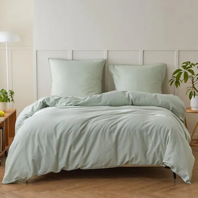JGS Luxe Beddengoedset van Katoen & Linnen, Ademend en Comfortabel, 220 x 240 cm - Lichtgrijs groen
