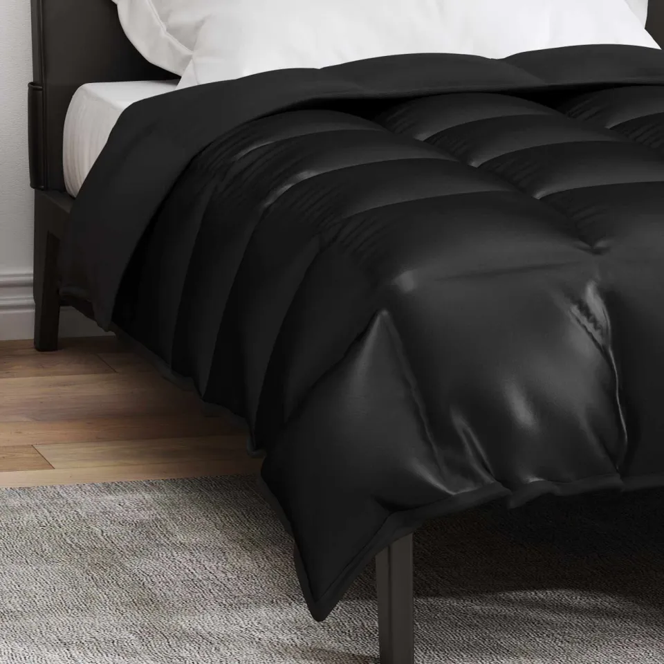 vidaXL Winter Dekbed 135 x 220 cm 450 gsm Satijn en microvezel Zwart, foto 4
