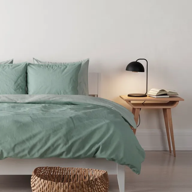 Mistral Home DEKBEDOVERTREK - gewassen katoen - 260 x 240 cm + 2x 65 x 65 cm - extra breed - bicolor - groen