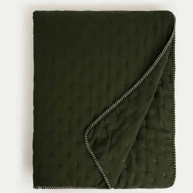 Homla Sprei | MARCY | groen, van voorgewassen microvezel met decoratieve afwerking | 200x220 cm | 794131