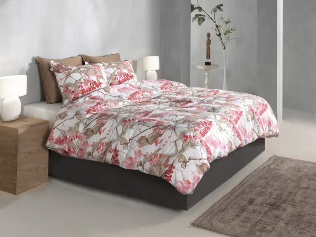 Zohome Dekbedovertrek Dario - Deken - Dekbed - Wit - 100% Katoen-Satijn - Bladeren - 2 slopen 60/70 cm Beige/Roze