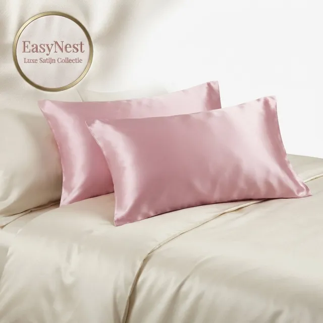 EasyNest Satijnen Kussenslopen Set van 2 – Zachte Kussensloop voor Haar en Huid – Comfortabel Hoofdkussen – Luxe Slaapkameraccessoire Roze