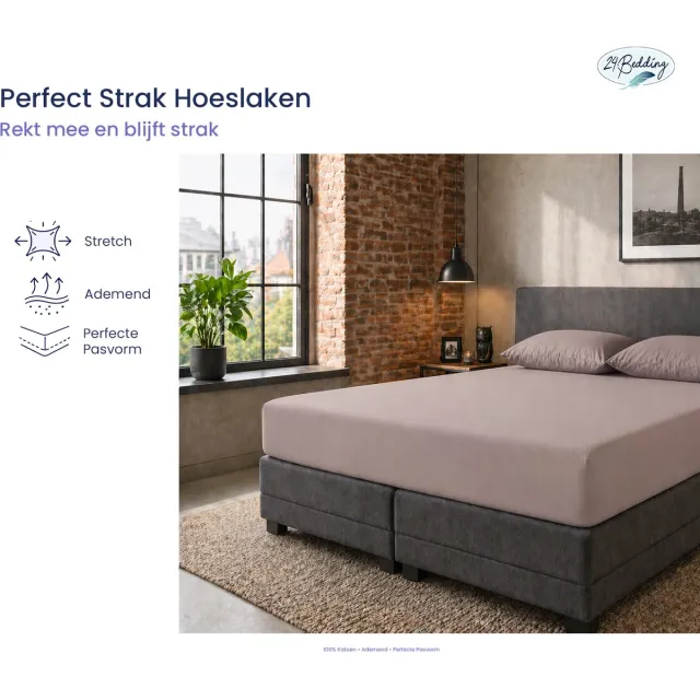 24-Bedding Jersey Topper Hoeslaken - Topdek Hoeslaken Jersey - Extra zacht - 97% katoen - 3% Elastaan - 120x210 cm - Taupe - 5 t/m 15 cm hoogte.