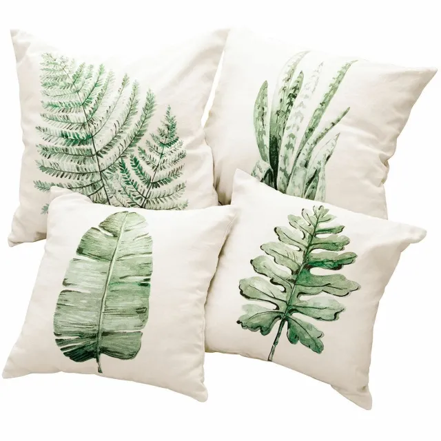 Loberon Kussenhoes set van 4 Marly crème/groen