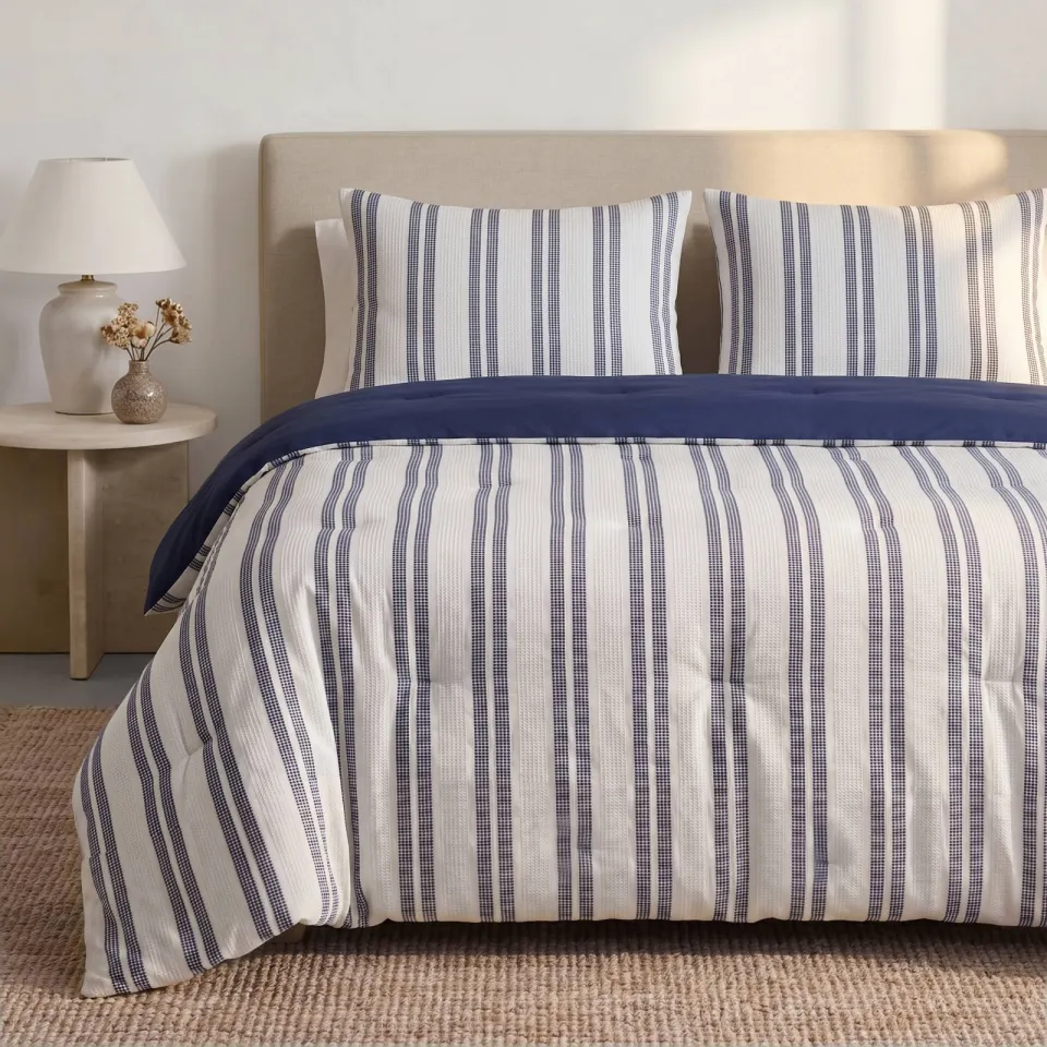 NOUS Living waffle dekbed zonder overtrek met kussensloop Lazy - tommy wit/blauw, foto 4