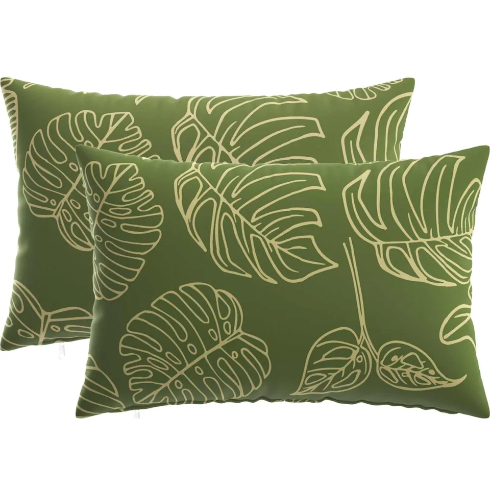 vidaXL Kussensloop 2 st HEERLEN Bladontwerp 30 x 50 cm Polyester Groen