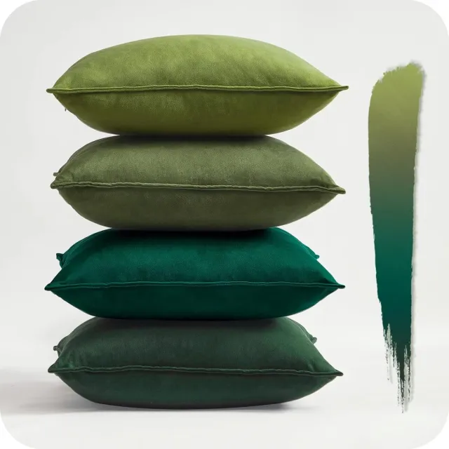 Famanu Set van 4 fluwelen kussenhoezen, 40 x 40 cm, decoratieve kussens voor sofa en kinderkamer, groen