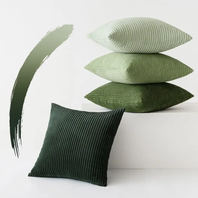 Famanu Corduroy ribfluweel kussenhoezen set van 4 (45x45 cm) – decoratieve bankkussenslopen – zachte ribstructuur – groene serie