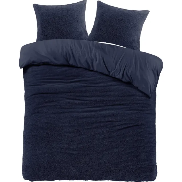 decoware Teddy fleece dekbedovertrek onderkant microvezel - navy - lits-jumeaux - 240x220 + 2 st 60x70cm