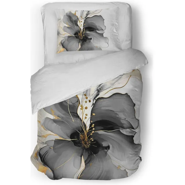 Eleganzzz Dekbedovertrek Grande Fleur - Grey - Dekbedovertrek 140x200/220cm - Micropercal - Eenpersoons - Dekbedovertrekken - Bloemen Dekbedovertrek