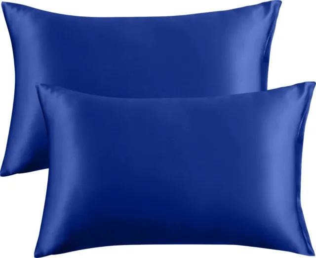 Simply Cosy Satijnen Kussensloop - Satin Pillowcase - Huidverzorging - Haarverzorging - Satijn - Curly Girl Producten - Krullend Haar - Marine Blue - 60 x 70 – 2 Stuks Donkerblauw