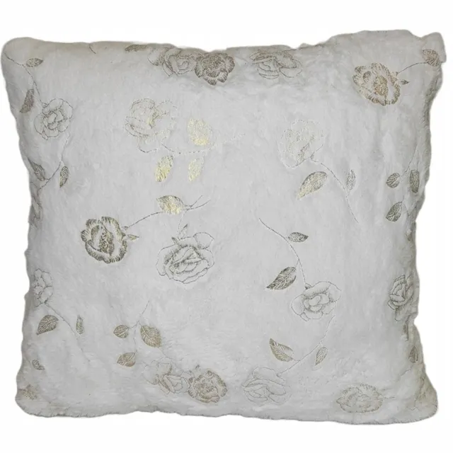 Granda Decoratieve Kussenhoes 40x40cm - Witte Vacht met Gouden Rozen Wit met gouden rozen