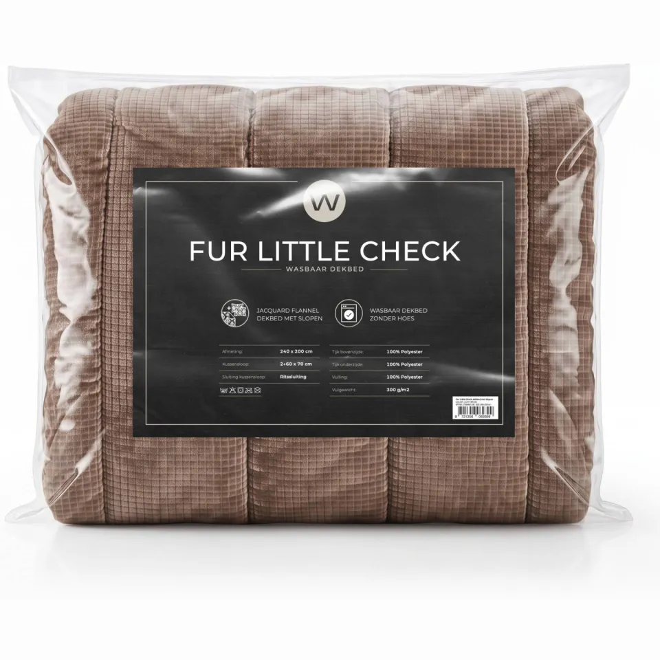 W wasbaar dekbed Fur Little Check - Lichtbruin, foto 6