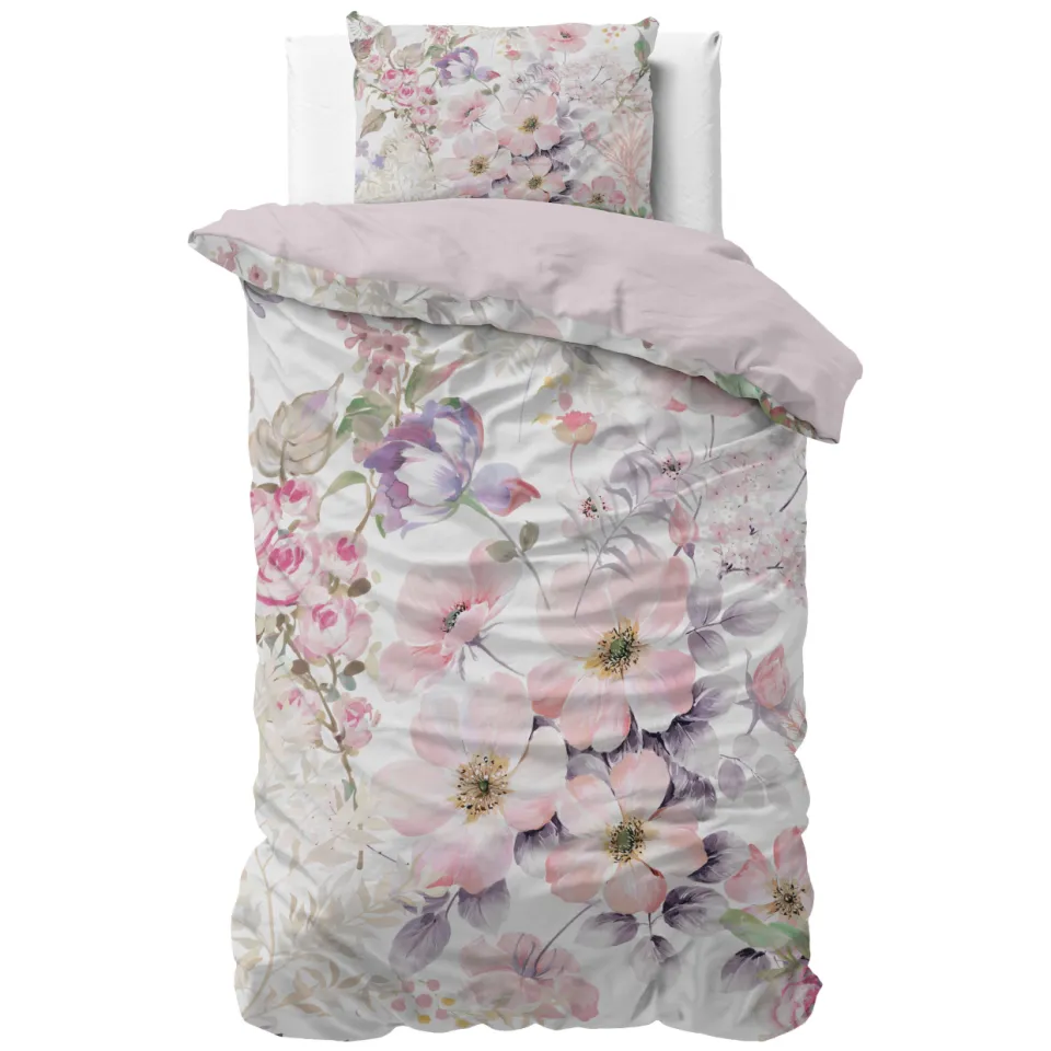Sleeptime dekbedovertrek roze met bloemenprint Paars