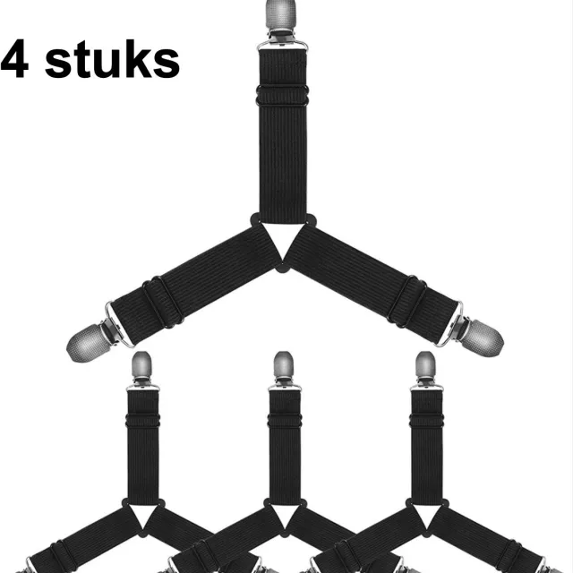 CHPN Lakenspanner - Hoeslaken klemmen - Hoeslaken op zijn plaats - Hoeslaken spannen - 4 stuks - Zwart - Bretels voor hoeslaken - Laken Aanspanners - Dekbed Lakenspanner Clips - Houdt hoeslaken op zijn plek