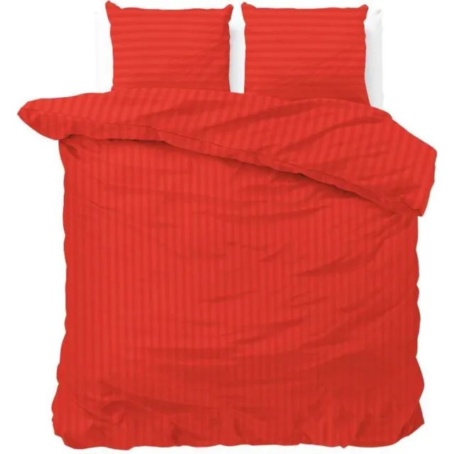 Sleeptime Lits-jumeaux dekbedovertrek (dekbed hoes) helder rood gestreept met fijne smalle rode strepen / banen 240 x 220 cm (rustig uni beddengoed slaapkamer voor jong en oud)