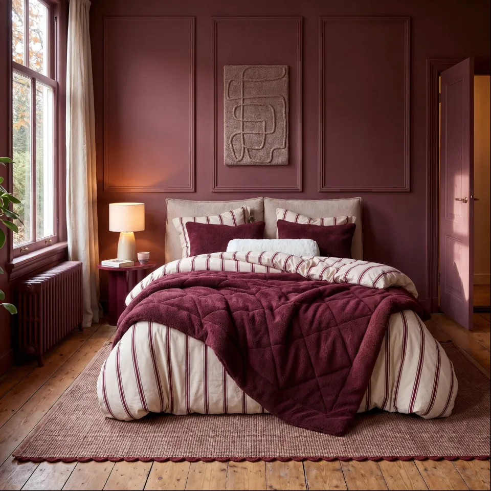NOUS Living wasbaar dekbed velvet en teddy- Donkerrood, foto 6