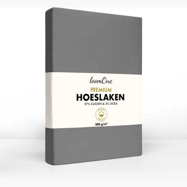 Loom One Premium Hoeslaken – 97% Jersey Katoen / 3% Lycra – 130x200 cm – tot 23cm matrasdikte– 200 g/m² – Antraciet